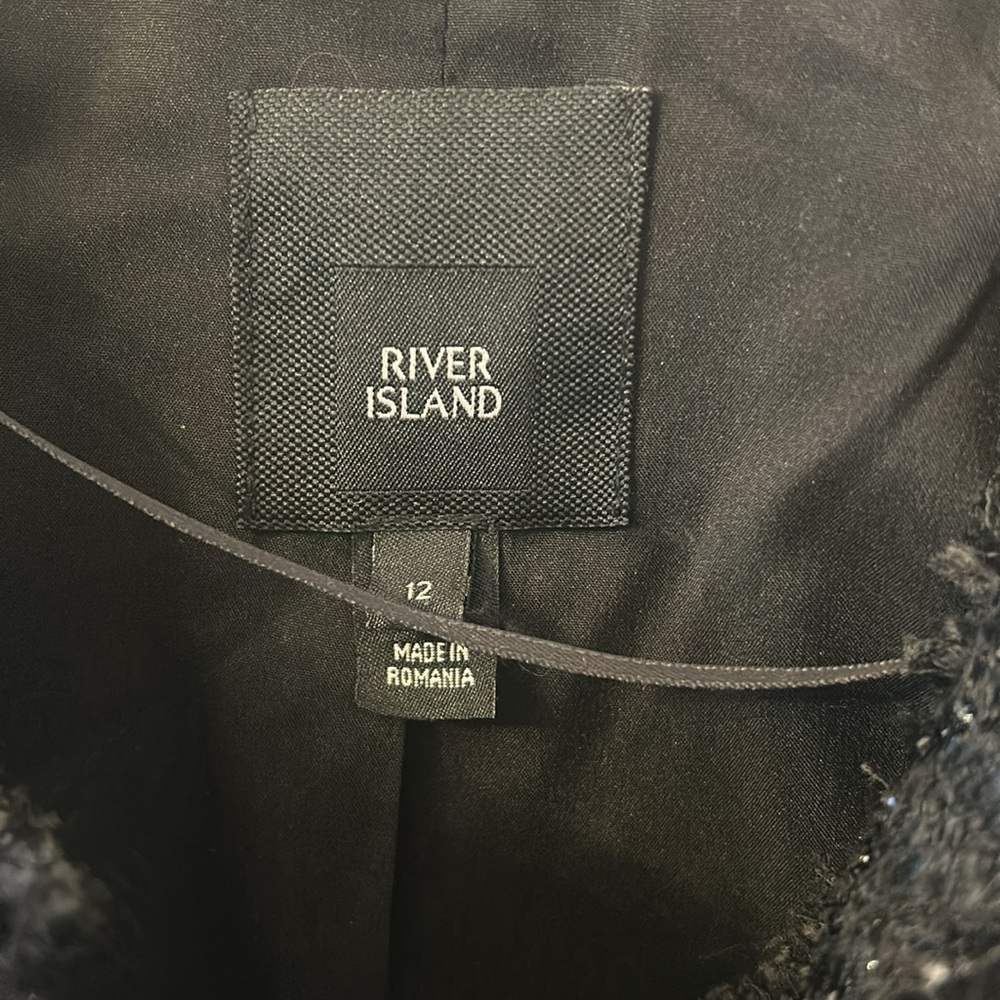 River Island Black Button Front Tweed Boucle Blazer Jacket Size 12 - Picture 6 of 7